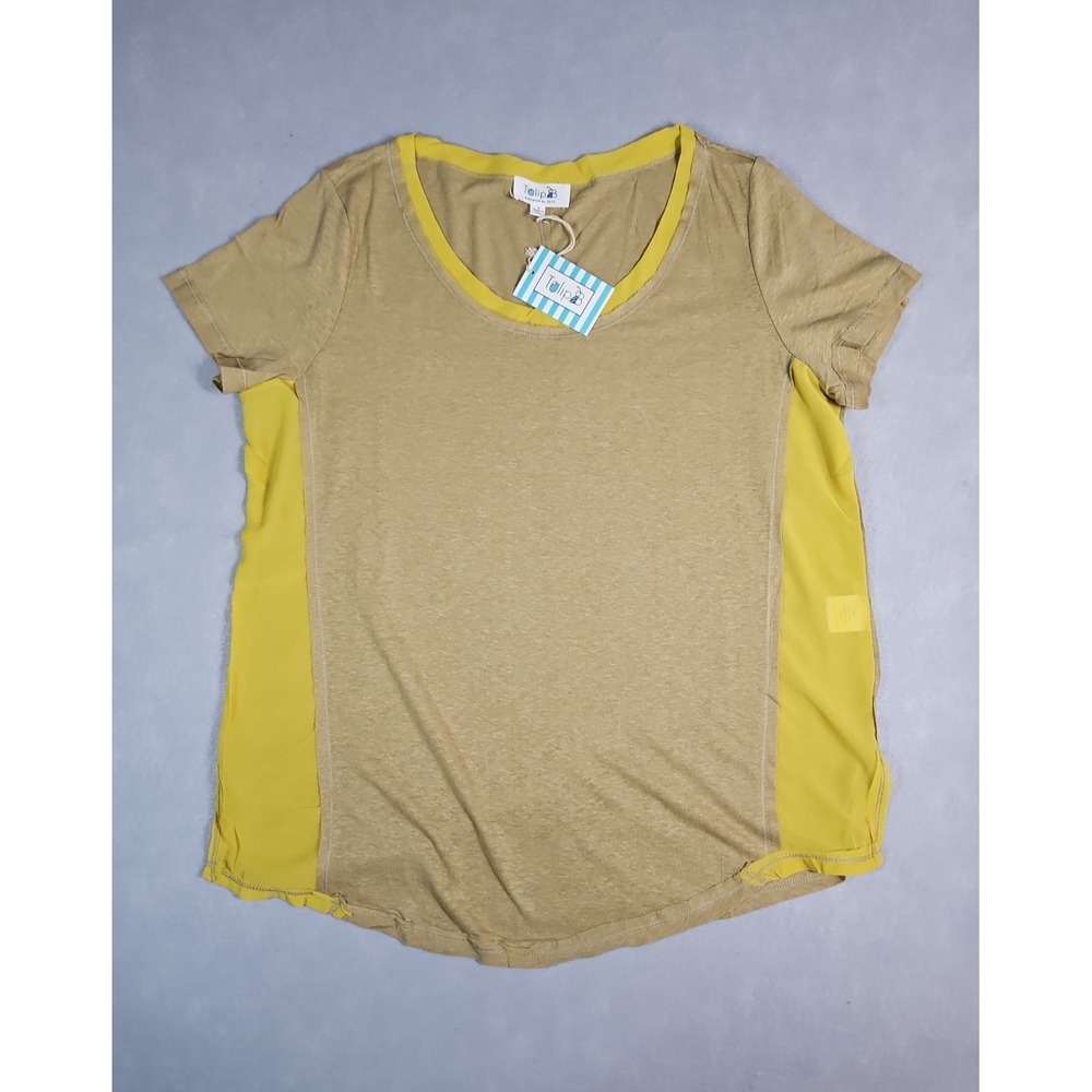 Tulip B Womens Mustard Yellow Colorblock T Shirt Size Medium NWT